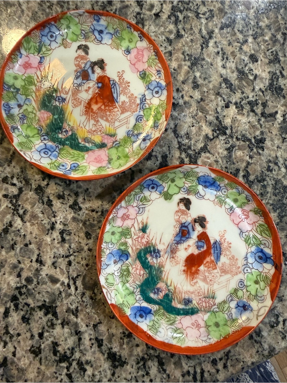 Hand-Painted Floral Oriental Decorative Plate - Red, Blue, Green